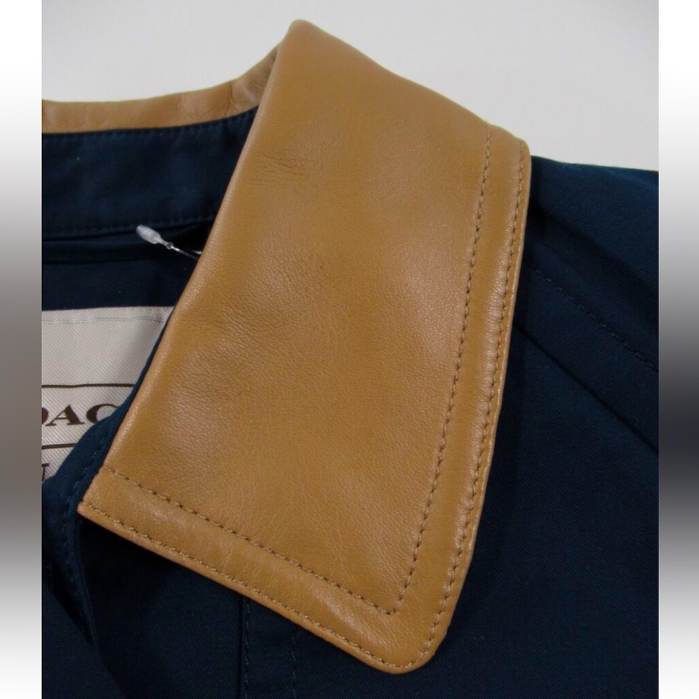 Coach Navy & Tan Leather Trim Double-Breasted Button-Up Coat Size M - Picture 5 of 7